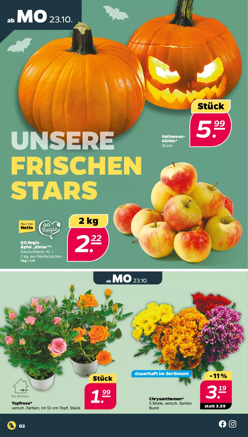 Aktueller Prospekt Netto - Woche 43 - von 23.10 bis 28.10.2023 - strona 2 - produkty: auer, chrysanthemen, Kürbis, sac, Ti, topf