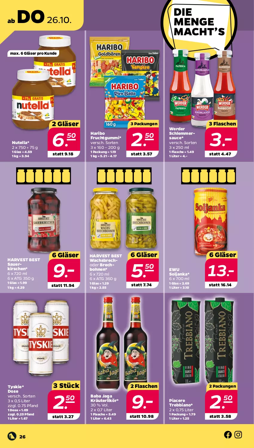 Aktueller Prospekt Netto - Woche 43 - von 23.10 bis 28.10.2023 - strona 26 - produkty: acer, auer, bohne, bohnen, erde, flasche, frucht, fruchtgummi, Gläser, haribo, kirsch, kirsche, kirschen, kräuter, kräuterlikör, likör, nutella, sauce, sauerkirschen, schlemmersauce, tyskie