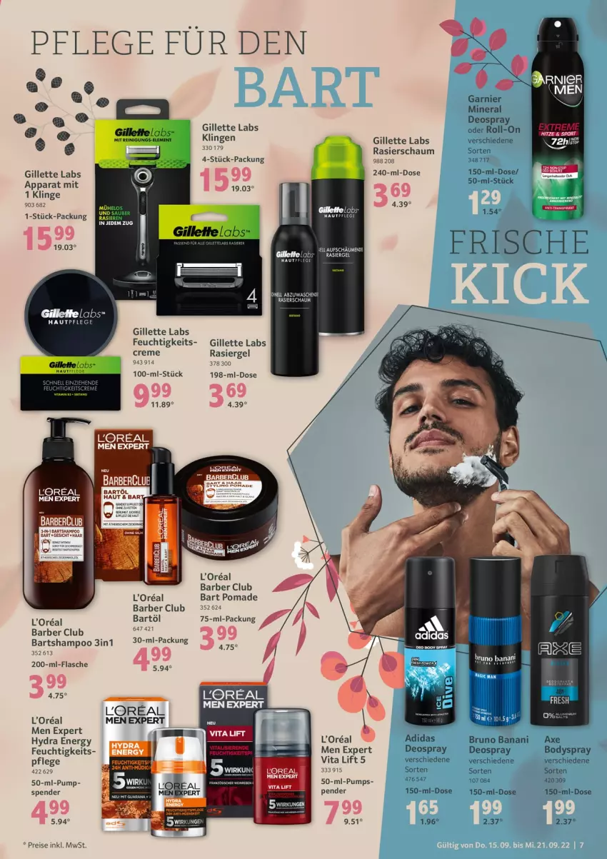 Aktueller Prospekt Selgros - Bodycare - von 15.09 bis 22.09.2022 - strona 7 - produkty: Adidas, axe, body, bodyspray, bruno banani, creme, deo, deospray, eis, feuchtigkeitscreme, flasche, garnier, gillette, Hautpflege, loreal, rasiergel, Rasierschaum, Reinigung, reis, shampoo, Ti, vita