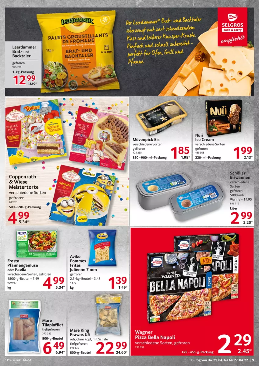 Aktueller Prospekt Selgros - Food - von 21.04 bis 27.04.2022 - strona 9 - produkty: beutel, coppenrath, eis, filet, frosta, leerdammer, Meister, nuii, paella, pfanne, pfannen, pommes, prawns, Schal, Schale, Ti, Tilapia, torte, wagner, Wanne