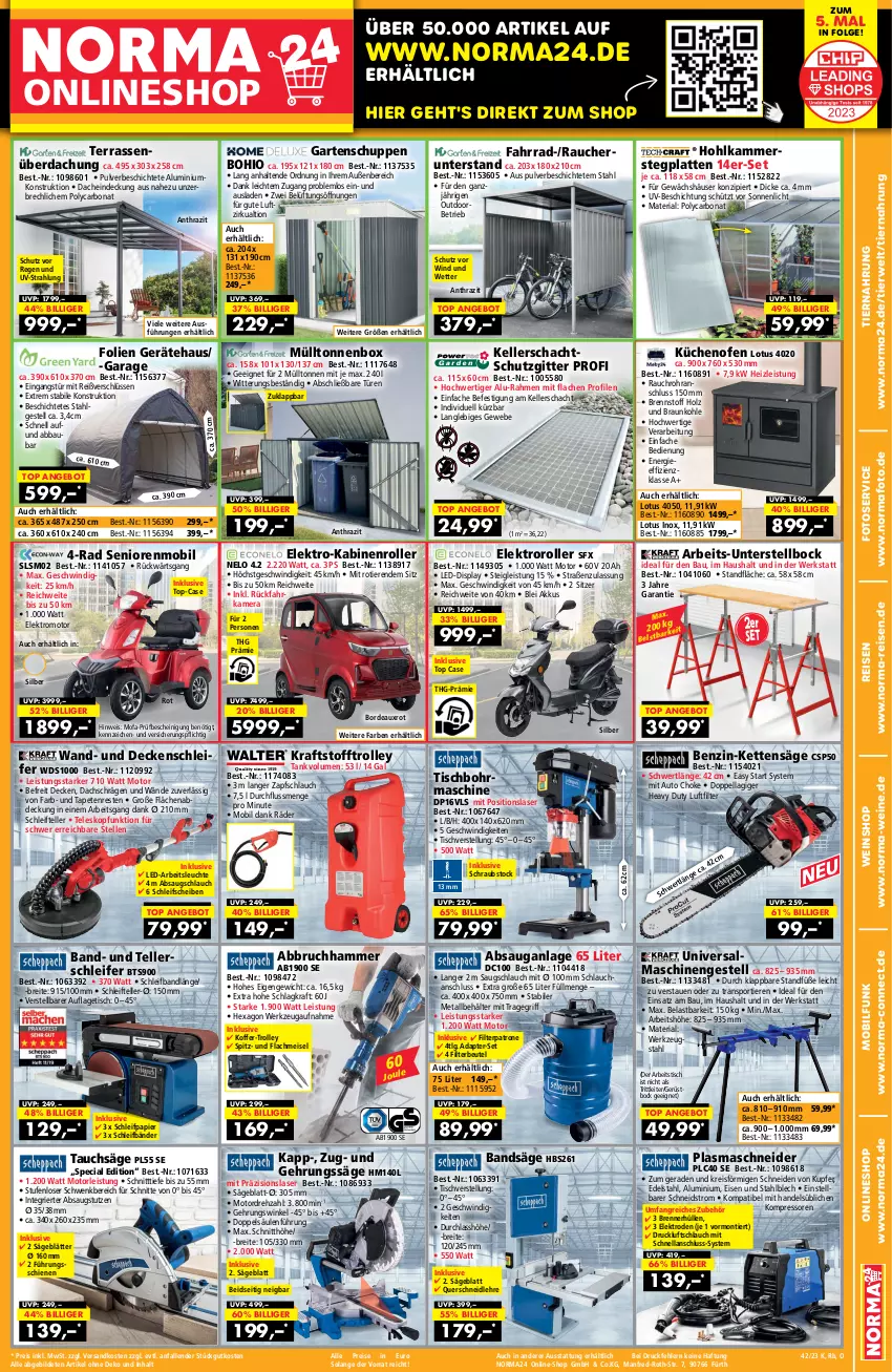 Aktueller Prospekt Norma - Norma - von 05.10 bis 22.10.2023 - strona 1 - produkty: Abba, Abbruchhammer, adapter, akku, angebot, Arbeitsleuchte, auto, Bau, Behälter, beutel, Bona, braun, Brei, decke, edelstahl, eis, Elektro, Elektroroller, elle, Fahrrad, Garten, Gehrungssäge, gin, gsw, Holz, kamera, Kette, koffer, kompressor, kraft, küche, Küchen, latte, Leuchte, LG, ndk, Ofen, papier, Plasmaschneider, Rauch, reis, Ria, Roller, rwe, säge, schlauch, Schleifpapier, Sport, Tapete, Tapeten, Tauchsäge, Teleskop, teller, Terrassenüberdachung, Ti, Tiere, tiernahrung, tisch, Tischbohrmaschine, tragegriff, trolley, wein, weine, weinshop, werkzeug