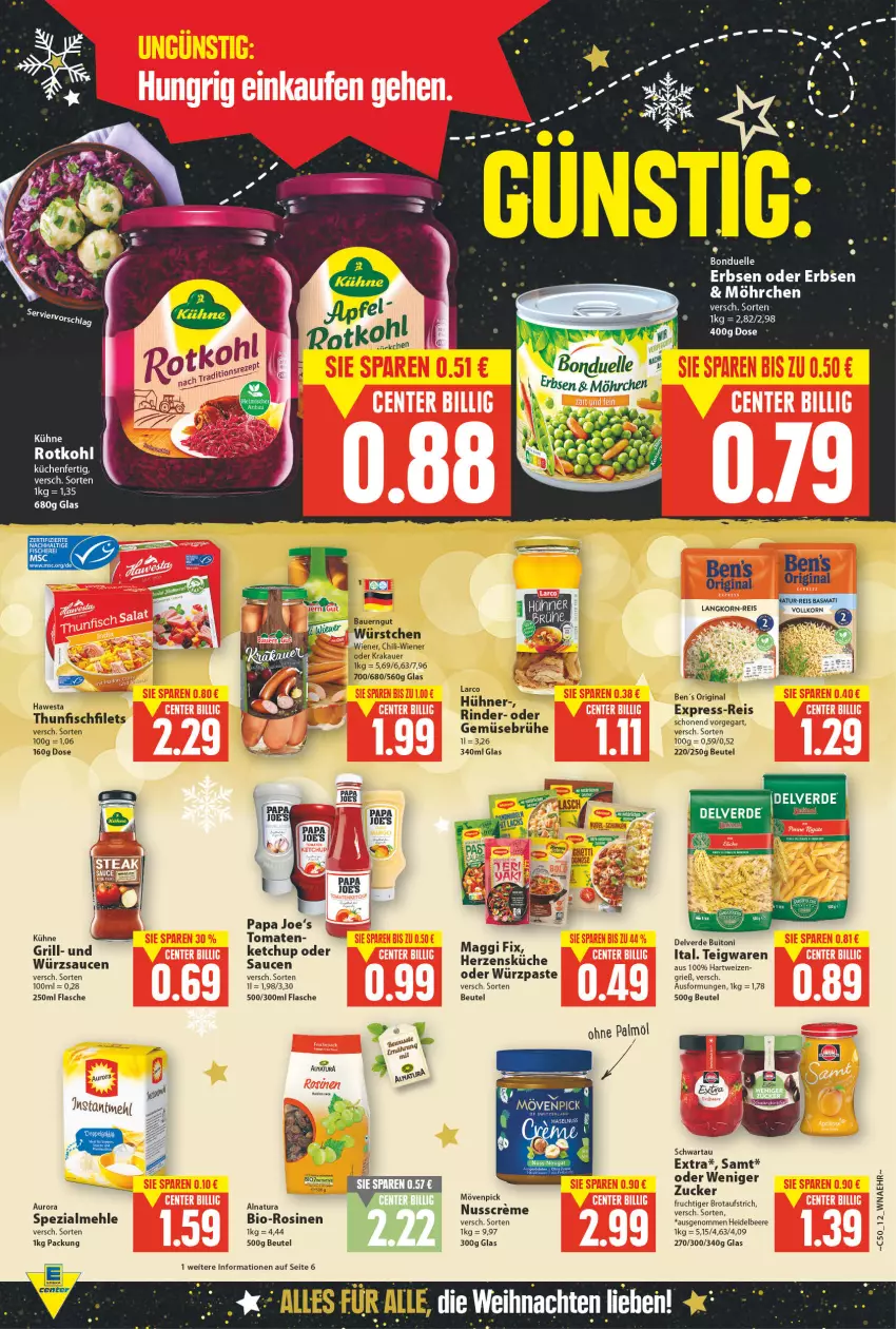 Aktueller Prospekt E Center - Angebote der Woche - von 13.12 bis 18.12.2021 - strona 12 - produkty: auer, aufstrich, Bau, Bauer, bauerngut, beere, beutel, bio, bonduelle, brot, brotaufstrich, buitoni, chili, creme, eis, elle, erde, express-reis, filet, filets, fisch, fische, Fischer, flasche, gin, grill, hartweizen, heidelbeere, hühner, ketchup, korn, krakauer, küche, Küchen, Kühne, mehl, natur, natura, nuss, reis, rind, rinder, sauce, saucen, Schere, Schwartau, Spezi, thunfisch, Ti, tomate, tomaten, wiener, würstchen