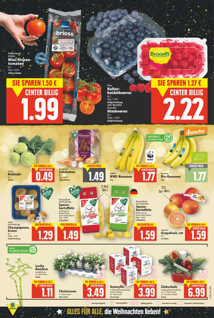 Aktueller Prospekt E Center - Angebote der Woche - von 13.12 bis 18.12.2021 - strona 4 - produkty: bamboo, banane, bananen, beere, beeren, beutel, bio, bio-bananen, braun, champignon, champignons, deka, eis, grapefruit, himbeer, himbeere, himbeeren, kartoffel, kartoffeln, kohlrabi, rosen, Schal, Schale, Schalotte, Ti, tomate, tomaten, topf