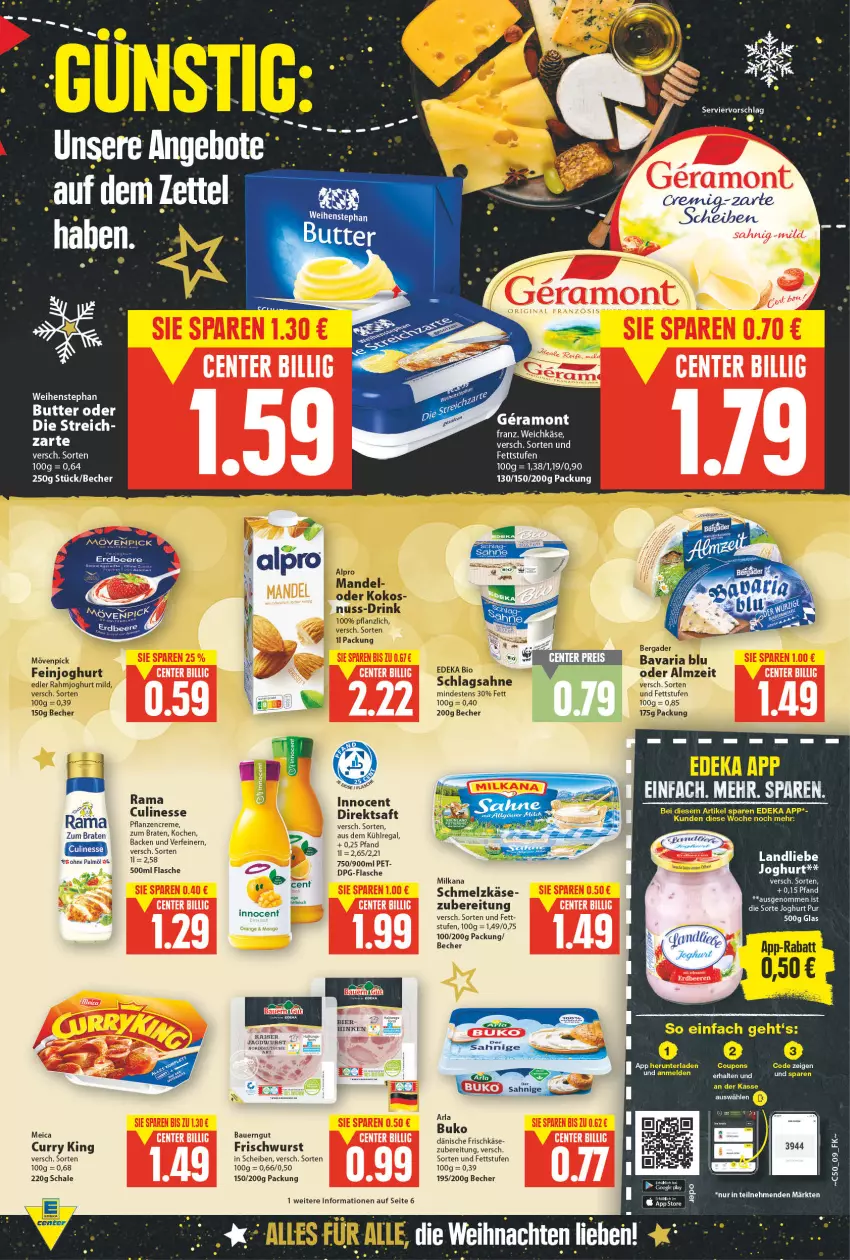 Aktueller Prospekt E Center - Angebote der Woche - von 13.12 bis 18.12.2021 - strona 9 - produkty: alpro, arla, auer, aus dem kühlregal, Bau, Bauer, bauerngut, bavaria blu, Becher, bergader, bier, bio, braten, Buko, coupon, coupons, culinesse, curry, deka, direktsaft, drink, edeka bio, feinjoghurt, flasche, frischkäse, Innocent, joghur, joghurt, joghurt mild, Kaiser, Käse, kokos, kühlregal, mandel, meica, milka, milkana, mövenpick, nuss, ohne palmöl, rahmjoghurt, rama, regal, Ria, saft, sahne, Schal, Schale, schlagsahne, Ti, weihenstephan, wurst