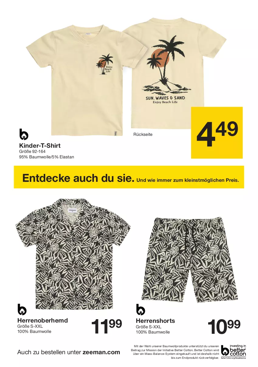 Aktueller Prospekt Zeeman - Prospekte - von 27.04 bis 03.05.2024 - strona 9 - produkty: Bau, baumwolle, bett, decke, eis, elle, hemd, Kinder, Kinder-T-Shirt, LG, reis, shirt, shorts, T-Shirt, Ti, wolle