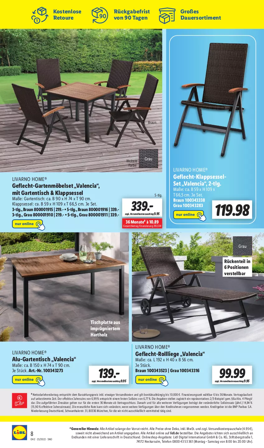 Aktueller Prospekt Lidl - Wochen-Highlights im Onlineshop - von 06.06 bis 12.06.2022 - strona 8 - produkty: angebot, angebote, auer, braun, eis, elle, ente, erde, Garten, gartenmöbel, gartentisch, Holz, HP, klappsessel, latte, LG, Liege, möbel, ndk, reis, rel, Schal, Schale, sessel, telefon, Ti, tisch, tischplatte, uhr