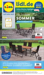 Gazetka promocyjna Lidl - Wochen-Highlights im Onlineshop - Gazetka - ważna od 12.06 do 12.06.2022 - strona 1 - produkty: angebot, angebote, Bistrotisch, braun, eis, erde, Garten, gartenmöbel, klappsessel, LG, möbel, ndk, Rauch, reis, sessel, Ti, tisch