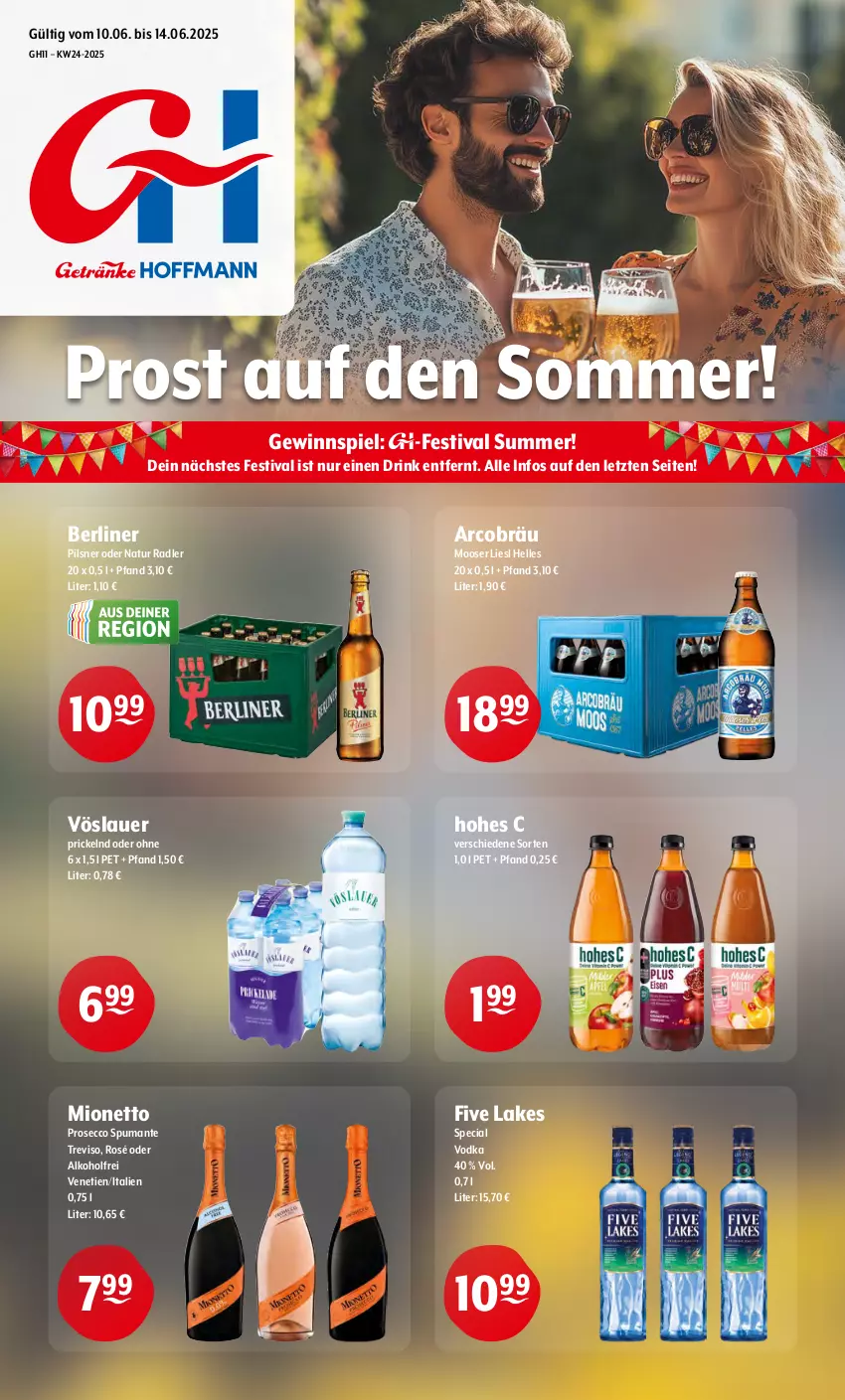 Aktueller Prospekt Getraenke Hoffmann - Prospekte - von 09.06 bis 14.06.2025 - strona 1 - produkty: alkohol, auer, berliner, drink, ecco, elle, gewinnspiel, Hohes C, mionetto, natur, natur radler, pils, pilsner, prosecco, puma, radler, spumante, Ti, vodka, vöslauer, ZTE