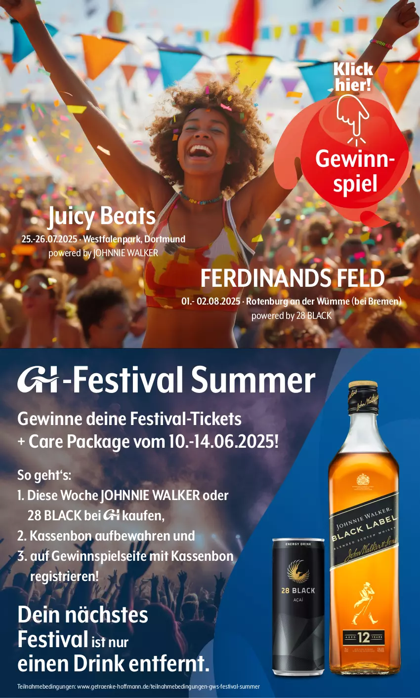 Aktueller Prospekt Getraenke Hoffmann - Prospekte - von 09.06 bis 14.06.2025 - strona 10 - produkty: drink, gewinnspiel, johnnie walker, lack, Ti