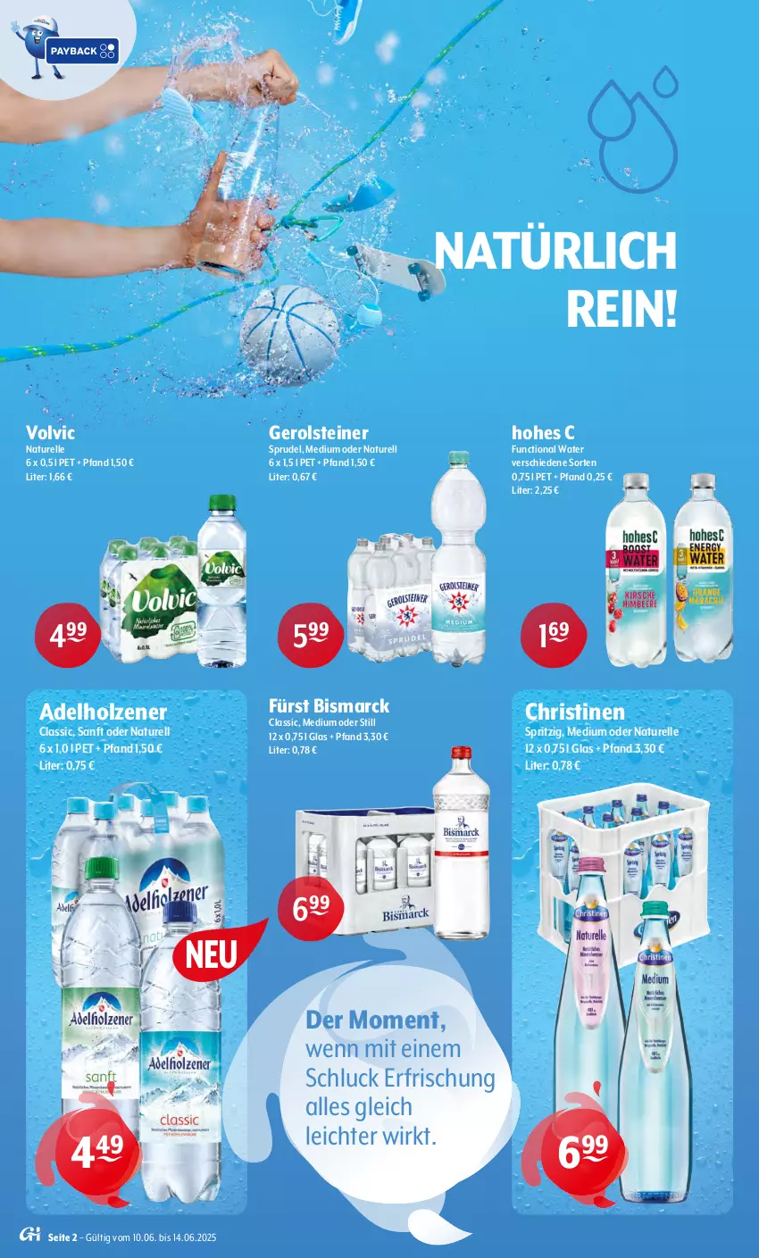 Aktueller Prospekt Getraenke Hoffmann - Prospekte - von 09.06 bis 14.06.2025 - strona 2 - produkty: adelholzener, bismarck, elle, gerolsteine, gerolsteiner, Hohes C, Holz, natur, rel, Sprudel, steiner, Ti, volvic