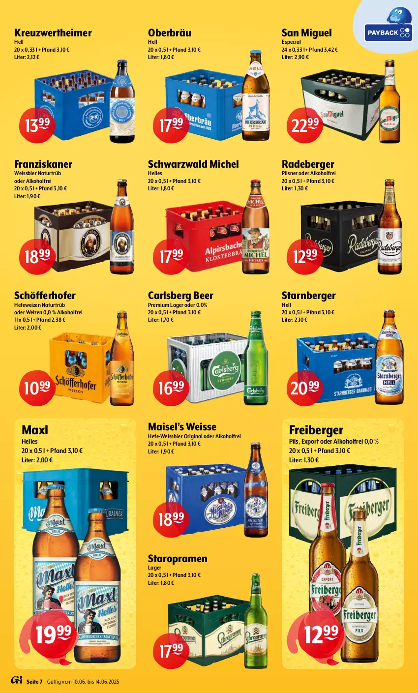 Aktueller Prospekt Getraenke Hoffmann - Prospekte - von 09.06 bis 14.06.2025 - strona 7 - produkty: alkohol, Berger, bier, carlsberg, carlsberg beer, eimer, eis, elle, franziskaner, Freiberger, gin, Hefe, hefeweizen, mais, Maxl Helles, natur, pils, pilsner, radeberger, radeberger pilsner, schöfferhofer, Staropramen, Ti, weissbier
