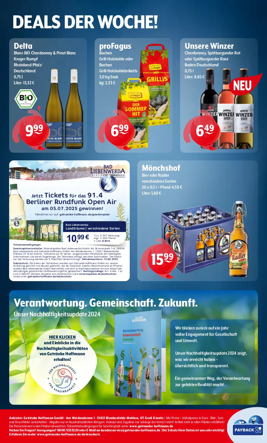 Aktueller Prospekt Getraenke Hoffmann - Prospekte - von 09.06 bis 14.06.2025 - strona 8 - produkty: abholpreise, Bad, Bad Liebenwerda, berliner, bier, bio, briketts, brunnen, buch, burgunder, chardonnay, eis, elle, erde, getränk, getränke, gewinnspiel, grill, grill-holzkohle, Holz, holzkohle, LG, mac, mönchshof, oder radler, Pinot, profagus, radler, reis, rum, rwe, sac, spätburgunder, Spiele, Ti, weck