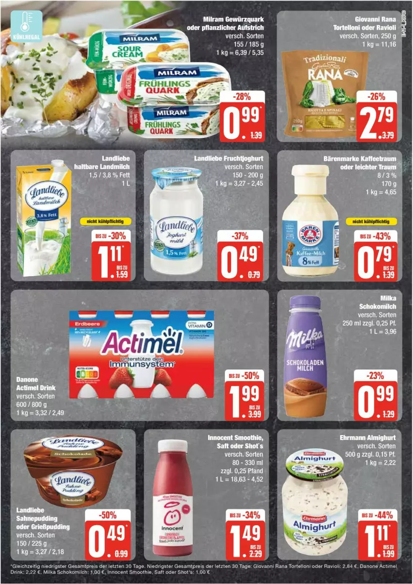 Aktueller Prospekt Edeka - Prospekte - von 30.09 bis 05.10.2024 - strona 11 - produkty: actimel, actimel drink, danone, drink, eis, gewürz, gewürzquark, giovanni rana, Innocent, milram, quark, Rana, ravioli, reis, smoothie, Ti, torte, tortelloni, ZTE