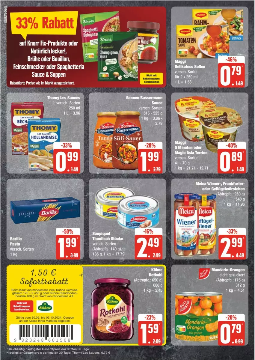 Aktueller Prospekt Edeka - Prospekte - von 30.09 bis 05.10.2024 - strona 14 - produkty: coupon, eier, eis, feinschmecker, Kühne, maggi, reis, Ria, sauce, sofortrabatt, terrine, thomy, thomy les sauces, Ti, ZTE