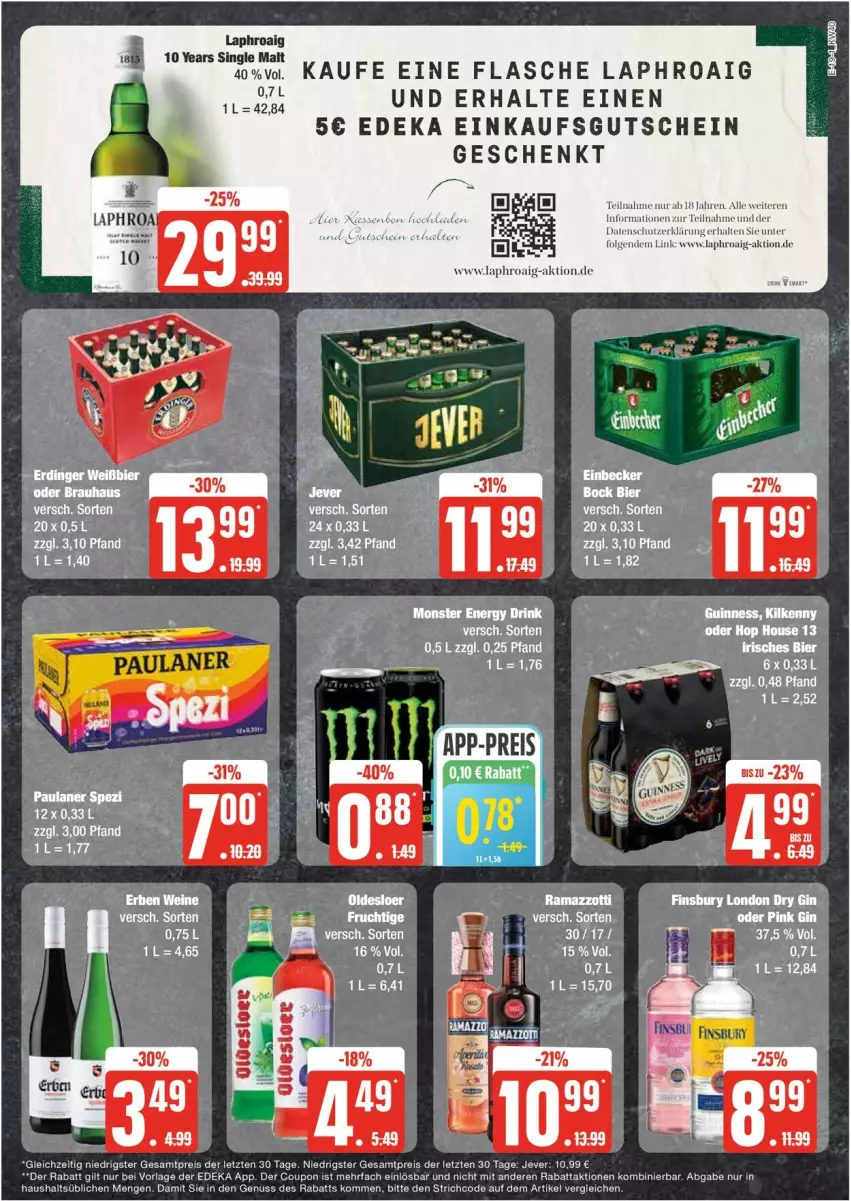 Aktueller Prospekt Edeka - Prospekte - von 30.09 bis 05.10.2024 - strona 19 - produkty: bier, coupon, deka, drink, eier, eis, energy drink, flasche, frucht, gutschein, jever, laphroaig, monster, Monster Energy, nuss, reis, Ti, ZTE