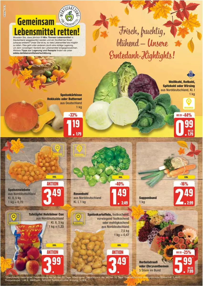 Aktueller Prospekt Edeka - Prospekte - von 30.09 bis 05.10.2024 - strona 4 - produkty: butter, eis, erde, kartoffel, kartoffeln, Kürbis, lebensmittel, mehl, rezept, rezepte, rotkohl, speisekartoffeln, spitzkohl, Ti, Weißkohl, Wirsing, ZTE