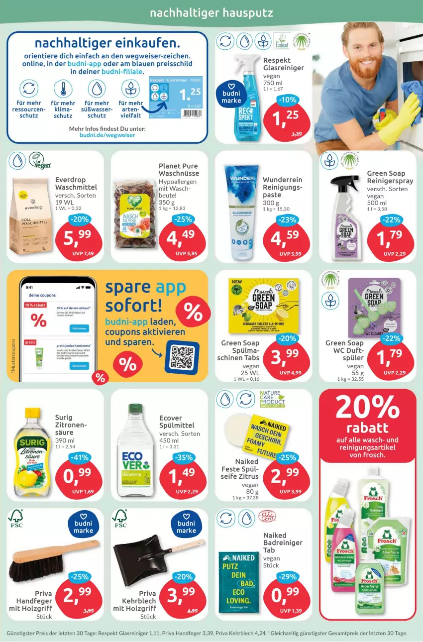 Aktueller Prospekt Budni - Prospekte - von 30.05 bis 03.06.2023 - strona 7 - produkty: aloe vera, Bad, beutel, coupon, coupons, creme, eis, essig, Frosch, Glasreiniger, handcreme, Holz, Kamill, kamille, natur, nuss, reiniger, Reinigung, reis, reiss, Schere, Seife, spülmittel, Ti, Tiere, waschmittel, wasser, zitrone, zitronen, ZTE