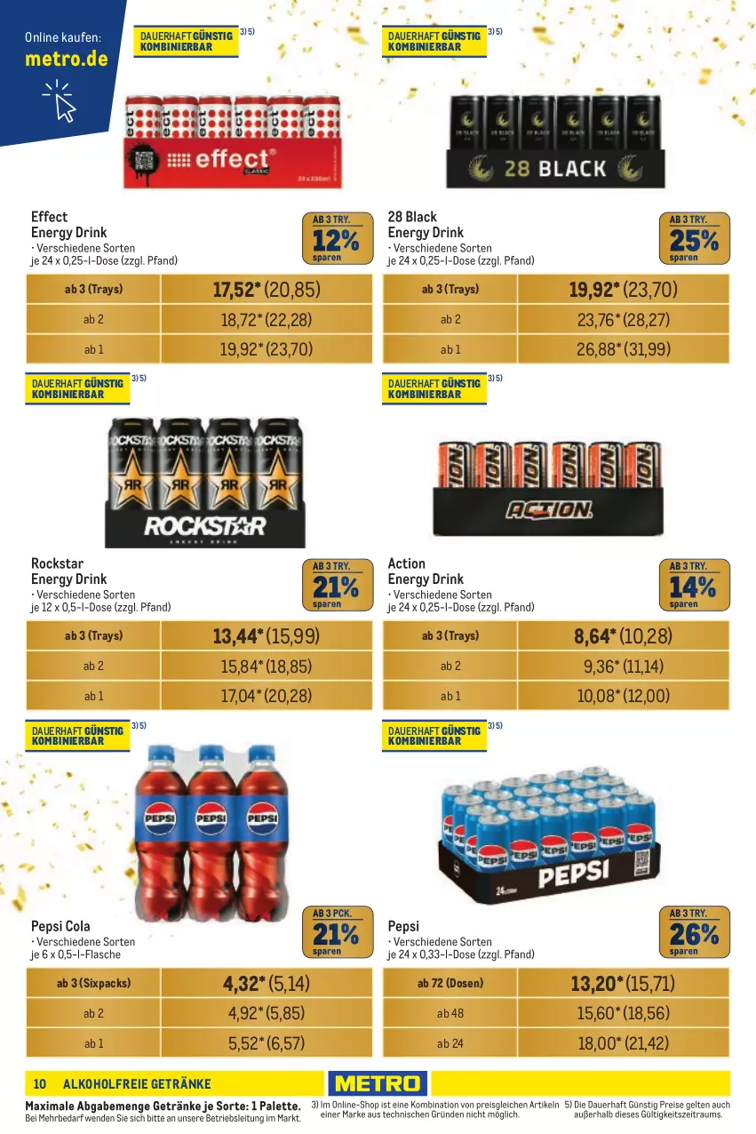 Aktueller Prospekt Metro - Händler Journal - von 05.09 bis 18.09.2024 - strona 10 - produkty: alkohol, alkoholfreie getränke, auer, cola, drink, Effect, eis, energy drink, flasche, getränk, getränke, lack, Metro, Palette, pepsi, Pepsi Cola, reis, Rockstar, Ti