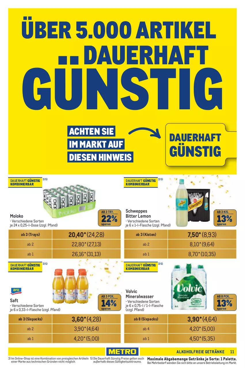 Aktueller Prospekt Metro - Händler Journal - von 05.09 bis 18.09.2024 - strona 11 - produkty: alkohol, alkoholfreie getränke, Alwa, auer, bitter lemon, eis, flasche, getränk, getränke, mineralwasser, Palette, reis, saft, schweppes, Ti, volvic, wasser