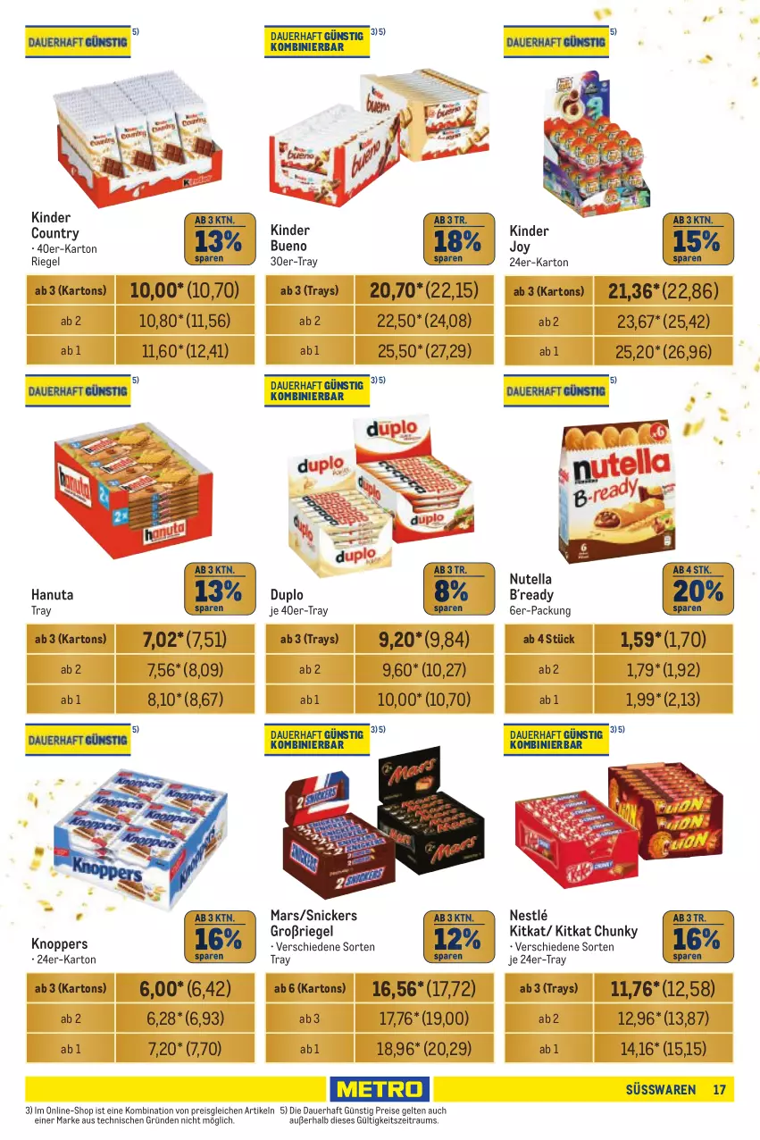 Aktueller Prospekt Metro - Händler Journal - von 05.09 bis 18.09.2024 - strona 17 - produkty: auer, duplo, eis, hanuta, Kinder, kinder bueno, kinder country, kitkat, knoppers, mars, nestlé, nutella, reis, riegel, snickers, süsswaren, Ti