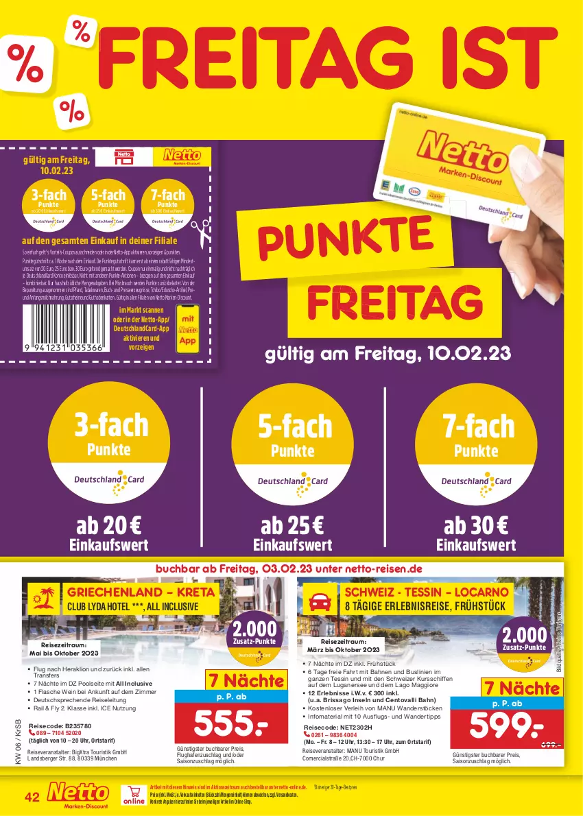 Aktueller Prospekt Netto Marken-Discount - Filial-Angebote - von 06.02 bis 11.02.2023 - strona 42 - produkty: Berger, bestpreis, buch, cin, coupon, deutschlandcard, discount, eduscho, eis, elle, erde, flasche, guthabenkarte, gutschein, gutscheine, lion, mac, maggi, marken-discount, merci, milch, ndk, pool, Rauch, reis, reiseveranstalter, Ria, Tchibo, Ti, uhr, wein