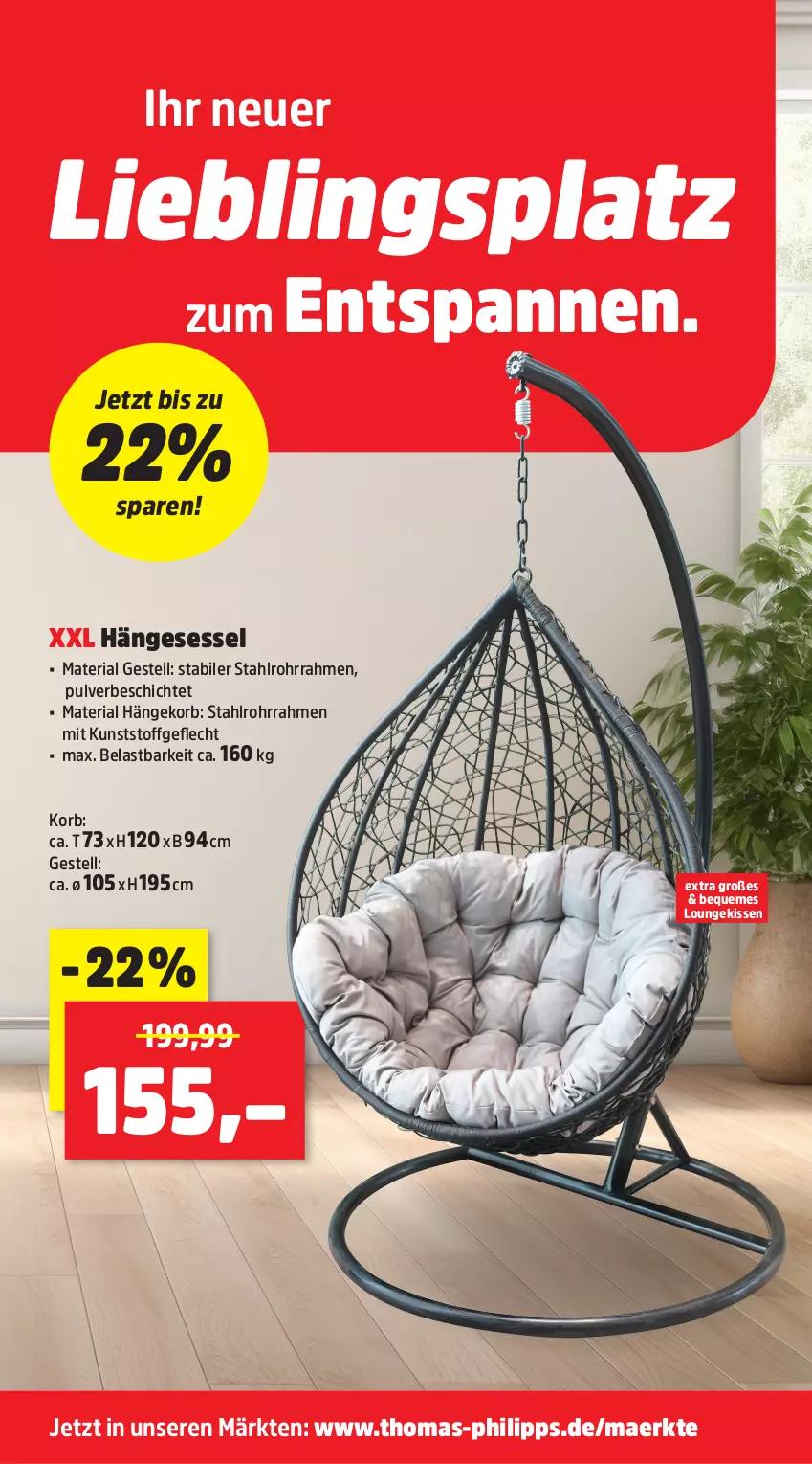 Aktueller Prospekt Thomas Philipps - von 22.09 bis 27.09.2025 - strona 12 - produkty: hängesessel, kissen, korb, kunststoffgeflecht, Ria, sessel