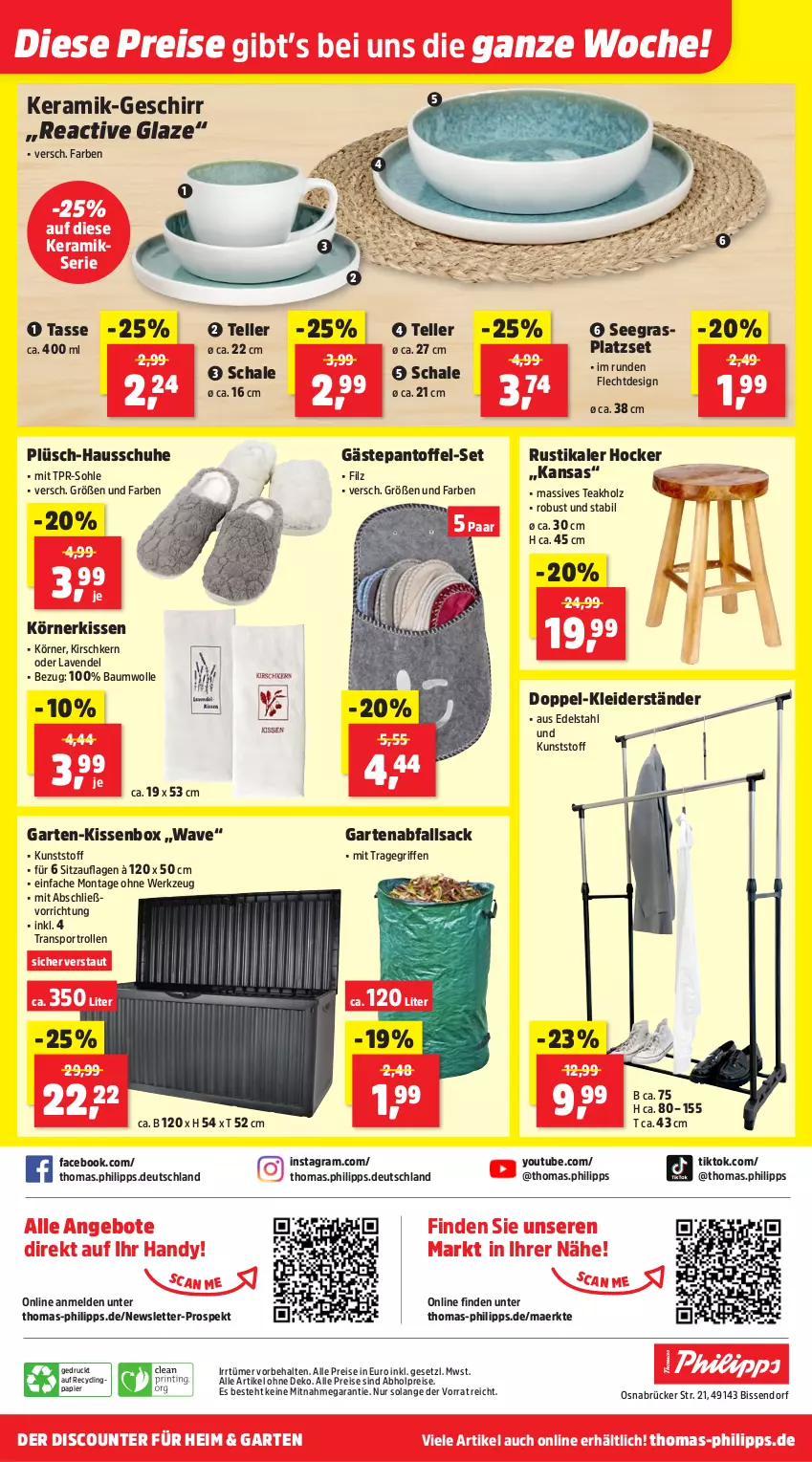 Aktueller Prospekt Thomas Philipps - von 22.09 bis 27.09.2025 - strona 18 - produkty: abholpreise, alle preise sind abholpreise, angebot, angebote, Bau, baumwolle, Clin, discount, edelstahl, eis, elle, Garten, geschirr, Handy, hocker, Holz, kirsch, kissen, kleid, kleider, lavendel, papier, Plüsch, reis, sac, Schal, Schale, schuhe, Sitzauflage, Sport, tasse, teller, Ti, tragegriff, werkzeug, wolle, Yo