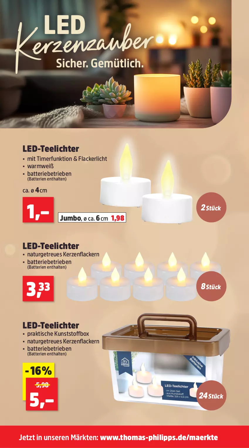 Aktueller Prospekt Thomas Philipps - von 22.09 bis 27.09.2025 - strona 7 - produkty: batterie, batterien, jumbo, kerze, lack, Lacke, natur, tee, Teelicht, teelichte, Ti, timer, tisch