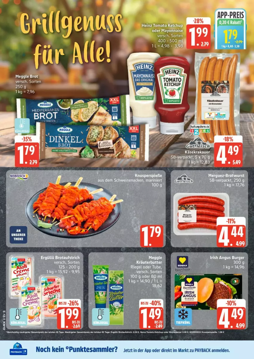 Aktueller Prospekt Edeka - Prospekte - von 04.05 bis 09.05.2026 - strona 14 - produkty: auer, aufstrich, brot, brotaufstrich, burger, butter, eis, heinz, Käse, ketchup, krakauer, kräuter, kräuterbutter, meggle, payback, reis, riegel, tesa, Ti, tomato ketchup, ZTE