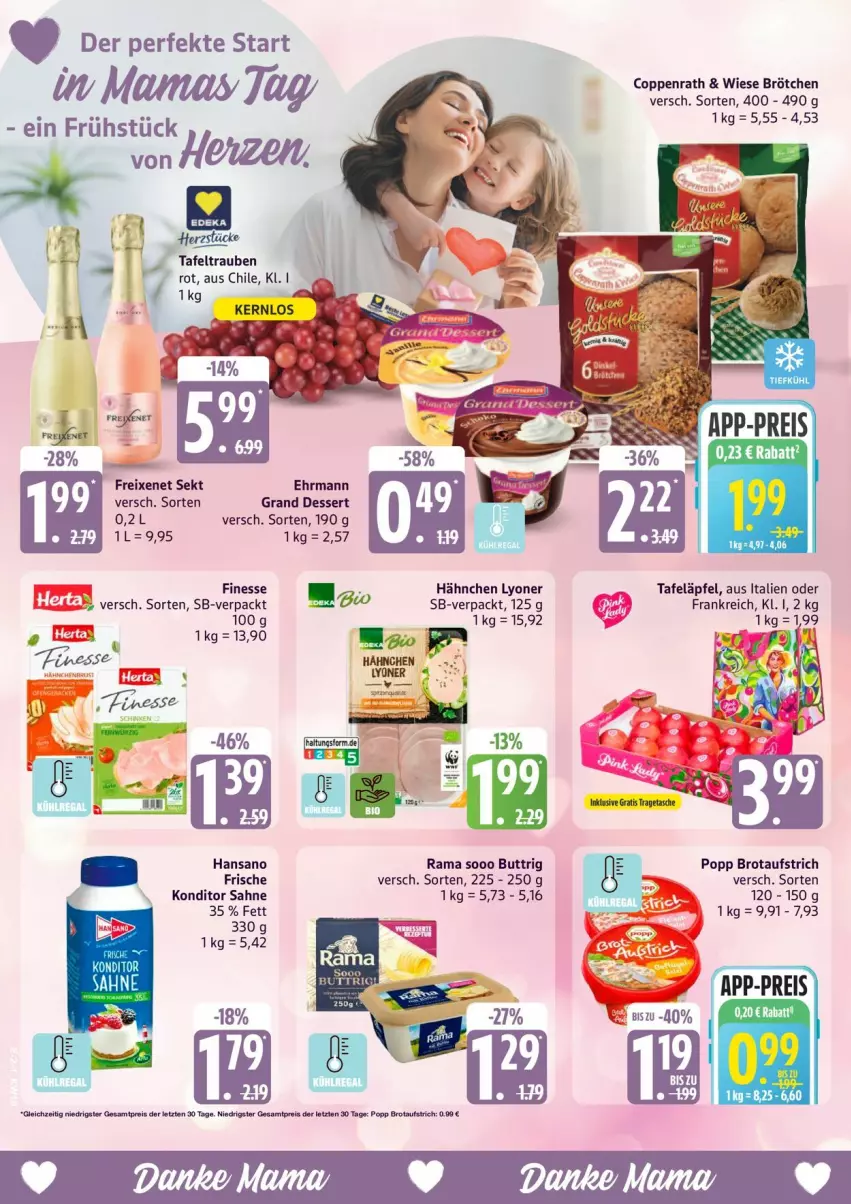 Aktueller Prospekt Edeka - Prospekte - von 04.05 bis 09.05.2026 - strona 2 - produkty: aufstrich, brot, brotaufstrich, brötchen, coppenrath, dessert, ehrmann, finesse, freixenet, lyoner, mam, Popp, rama, sahne, sekt, tafeläpfel, Yo