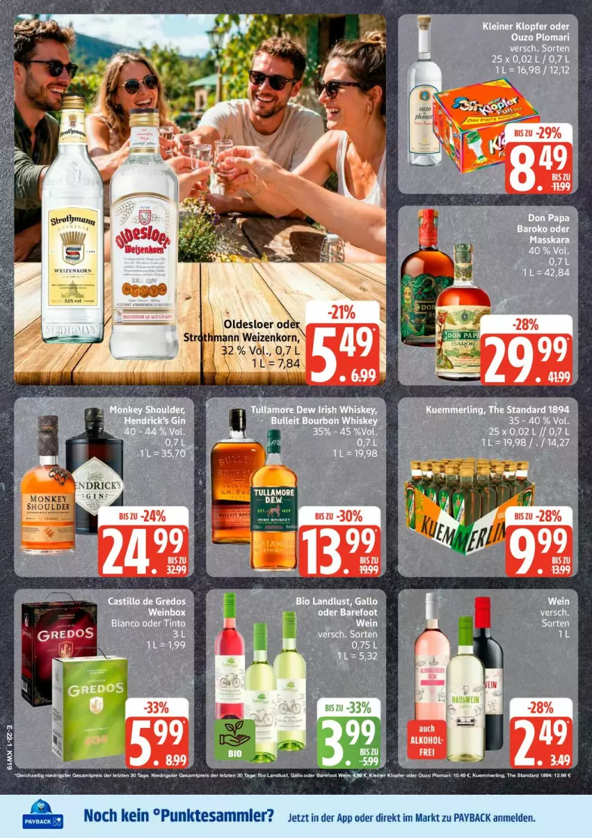 Aktueller Prospekt Edeka - Prospekte - von 04.05 bis 09.05.2026 - strona 25 - produkty: bio, eis, gallo, kleiner klopfer, korn, kuemmerling, leine, merl, ouzo, payback, reis, tesa, Ti, weizenkorn, ZTE