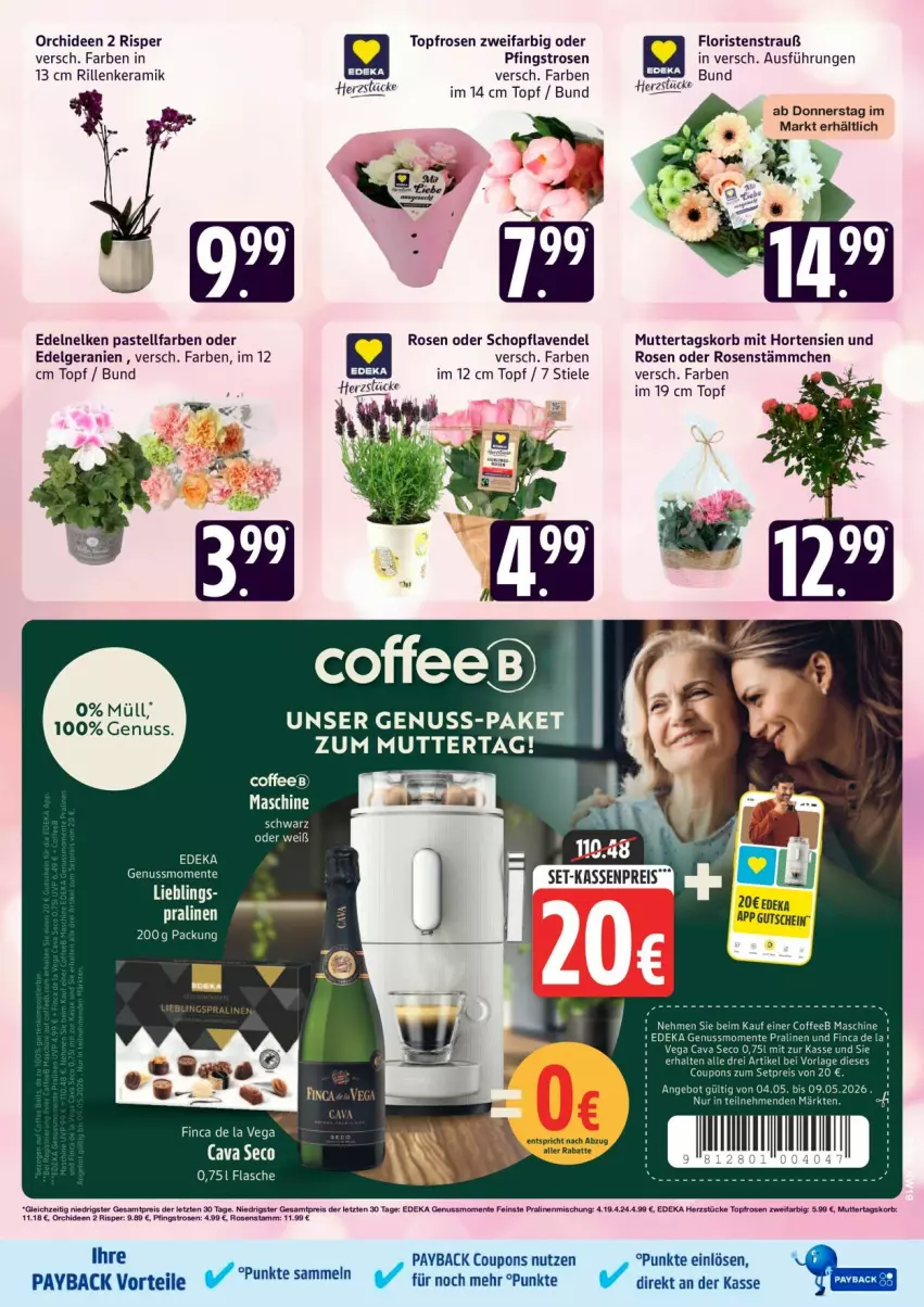 Aktueller Prospekt Edeka - Prospekte - von 04.05 bis 09.05.2026 - strona 5 - produkty: coupon, coupons, deka, eis, flasche, geranie, geranien, hortensie, hortensien, korb, lavendel, LG, nuss, orchidee, orchideen, payback, Pfingstrosen, pralinen, reis, rosen, Ti, topf, ZTE