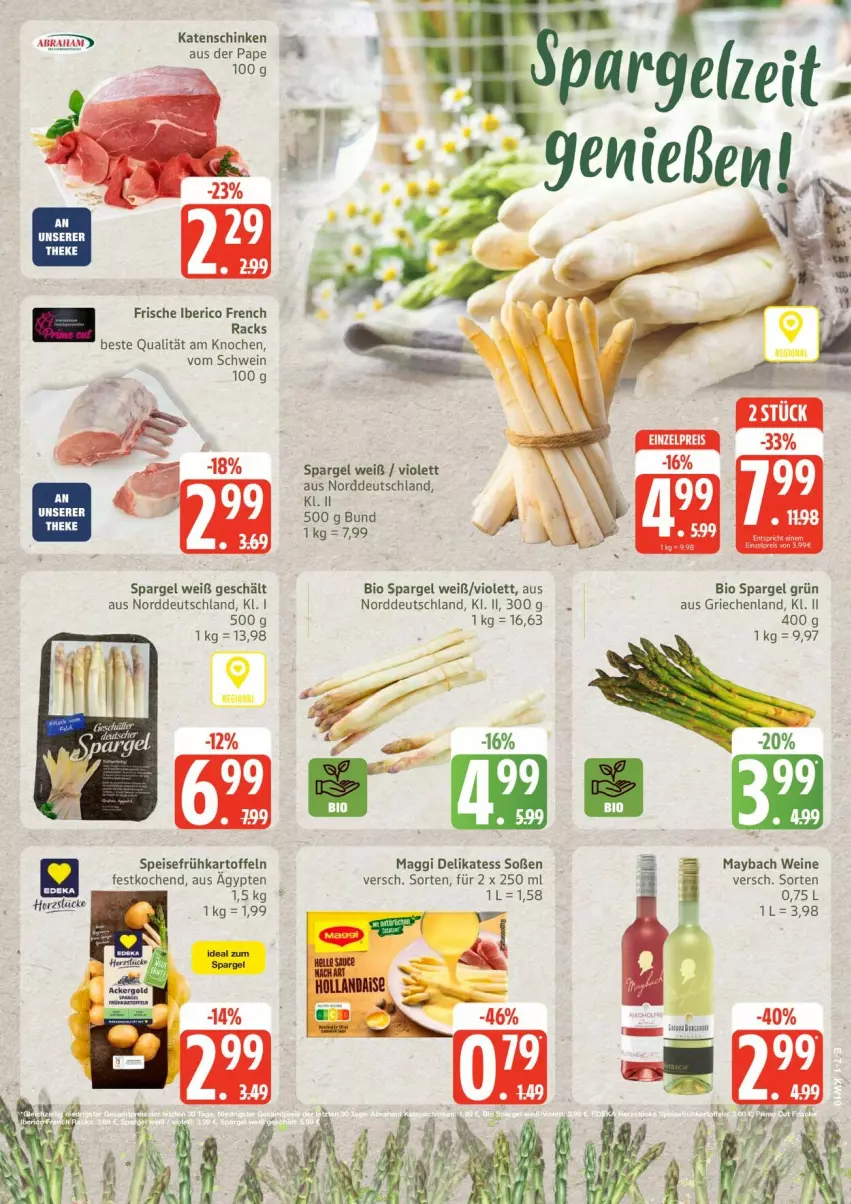 Aktueller Prospekt Edeka - Prospekte - von 04.05 bis 09.05.2026 - strona 9 - produkty: bio, eis, Frühkartoffeln, kartoffel, kartoffeln, katenschinken, maggi, maybach, Rana, schinken, schwein, Soße, spargel, spargel grün, speisefrühkartoffeln, wein, weine