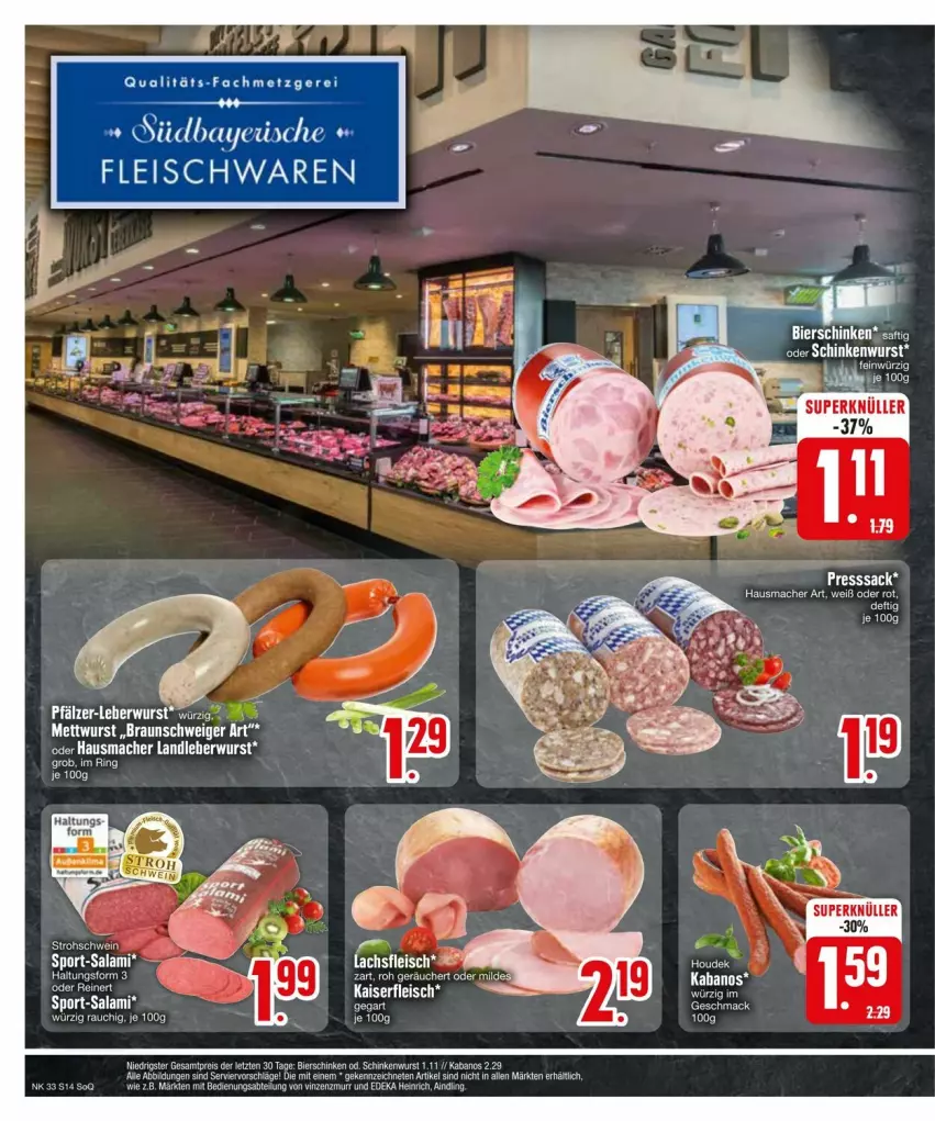 Aktueller Prospekt Edeka - Prospekte - von 11.08 bis 17.08.2024 - strona 16 - produkty: Bad, braun, eis, erde, fleisch, Hausmacher, kabanos, Kaiser, lachs, landleberwurst, leberwurst, mac, Mett, mettwurst, schinken, schinkenwurst, wurst