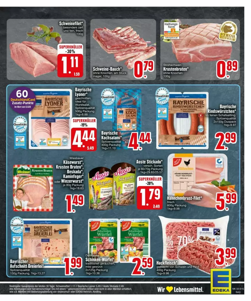 Aktueller Prospekt Edeka - Prospekte - von 11.08 bis 17.08.2024 - strona 17 - produkty: aufschnitt, braten, eier, eis, filet, hähnchenbrust, Käse, Käsewurst, krustenbraten, lyoner, reis, salami, salat, schwein, spitzenqualität, Ti, wein, wurst, würstchen, Yo, ZTE