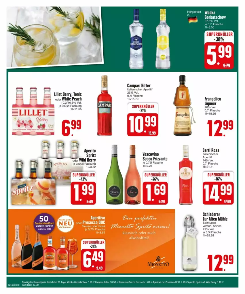 Aktueller Prospekt Edeka - Prospekte - von 11.08 bis 17.08.2024 - strona 22 - produkty: aperitif, Bad, campari, ecco, flasche, frizzante, lillet, mionetto, Schladerer, Ti, tonic, vescovino, Wild, wild berry