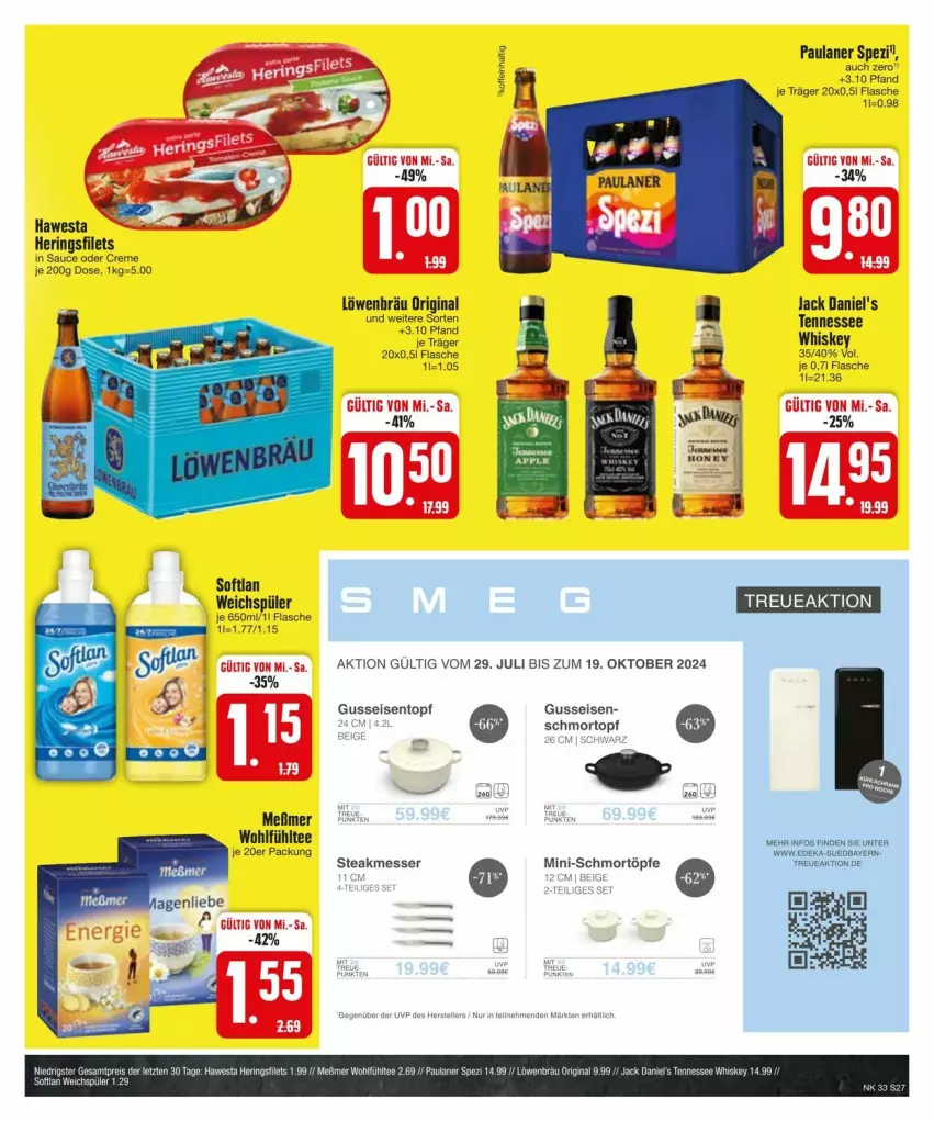 Aktueller Prospekt Edeka - Prospekte - von 11.08 bis 17.08.2024 - strona 29 - produkty: creme, deka, eis, filet, filets, flasche, gin, hawesta, hering, Herings, heringsfilets, Meßmer, Paula, paulaner, ring, sauce, Softlan, Spezi, tee, Ti, topf, weichspüler