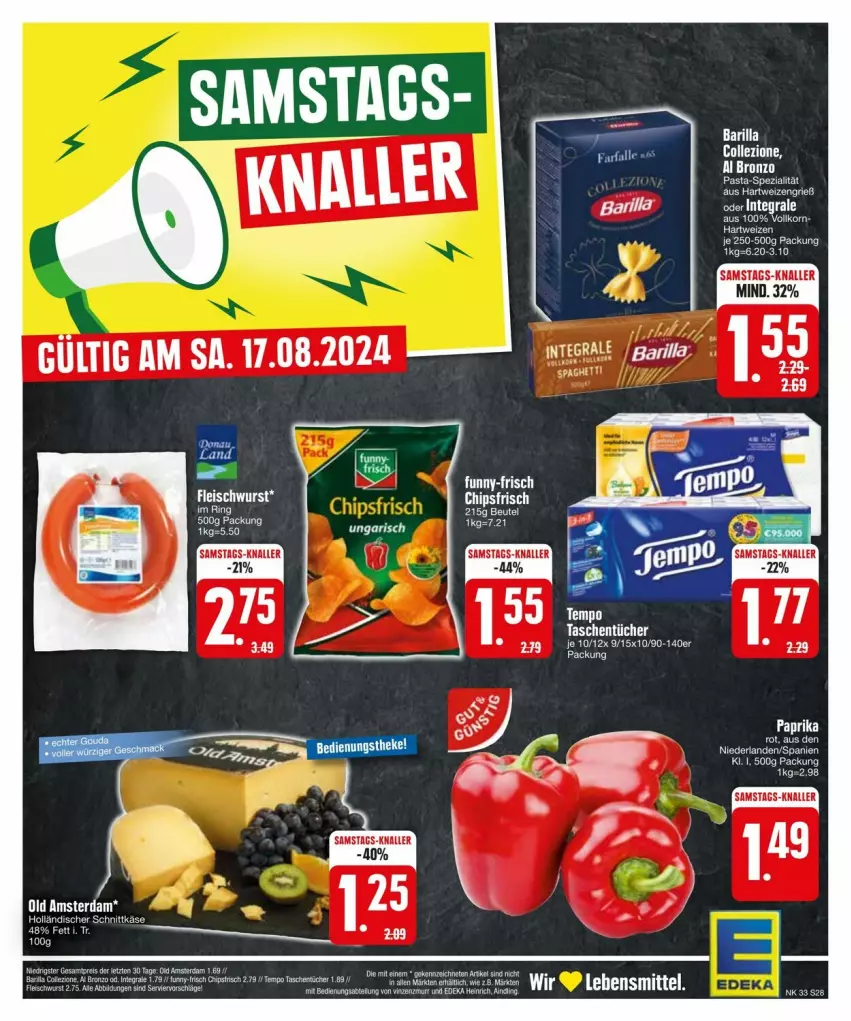 Aktueller Prospekt Edeka - Prospekte - von 11.08 bis 17.08.2024 - strona 30 - produkty: Abtei, beutel, deka, funny-frisch, hartweizen, Heu, lebensmittel, paprika, rel, Tasche, taschen, taschentücher, Ti, tücher