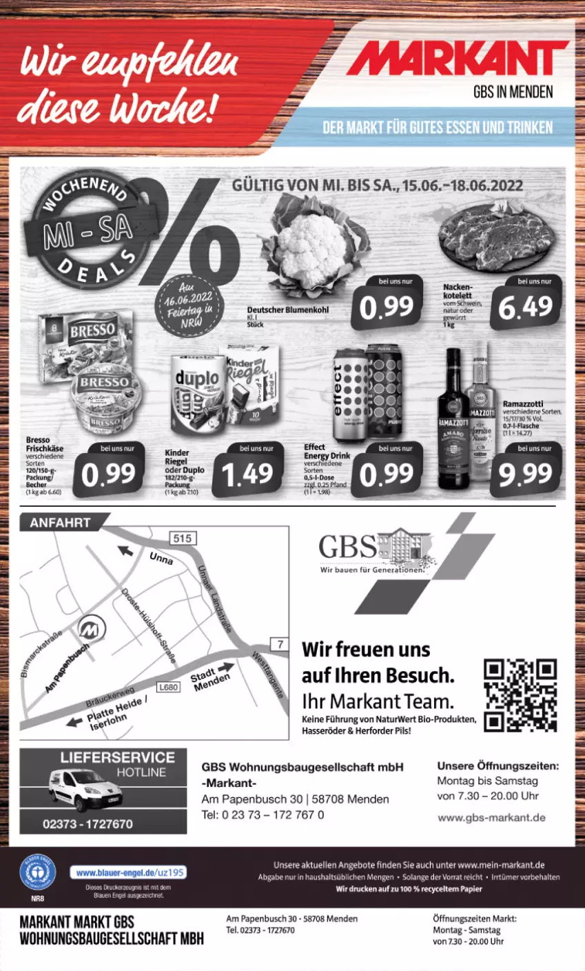 Aktueller Prospekt Markant - Prospekte - von 13.06 bis 18.06.2022 - strona 12 - produkty: angebot, angebote, Bau, Bebe, Becher, bio, brot, duplo, elle, hasseröder, lieferservice, natur, papier, pils, rama, ramazzott, ramazzotti, riegel, rwe, Ti, uhr, zott