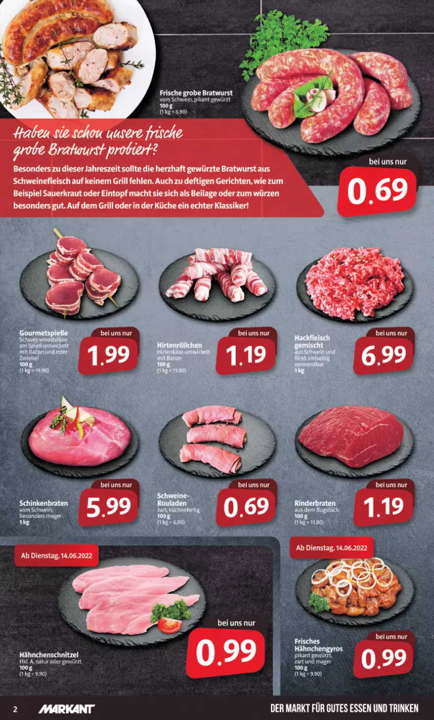 Aktueller Prospekt Markant - Prospekte - von 13.06 bis 18.06.2022 - strona 2 - produkty: auer, bier, bratwurst, eintopf, eis, fleisch, gewürz, grill, grobe bratwurst, gutes essen, Hähnchenschnitzel, ilag, Kraut, küche, mac, Sauerkraut, schnitzel, schwein, schweine, schweinefleisch, Ti, topf, wein, weine, wurst, ZTE