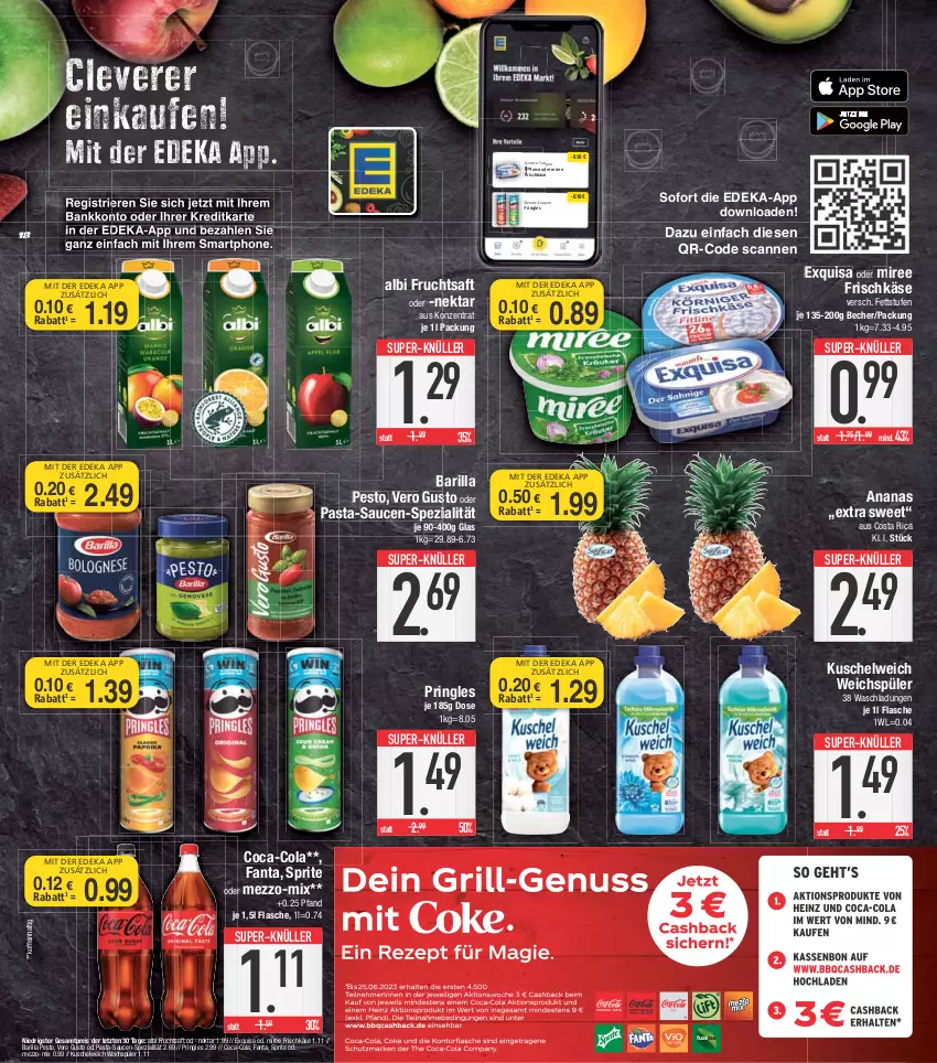 Aktueller Prospekt E Center - Angebote der Woche - von 08.05 bis 13.05.2023 - strona 18 - produkty: ananas, Bank, barilla, Becher, coca-cola, cola, coupon, deka, eis, exquisa, fanta, flasche, frischkäse, frucht, fruchtsaft, Käse, Kuschelweich, miree, Nektar, nuss, pasta, pasta-sauce, pesto, pringles, reis, ring, saft, sauce, saucen, smartphone, Spezi, sprite, super-knüller, Ti, weichspüler, ZTE