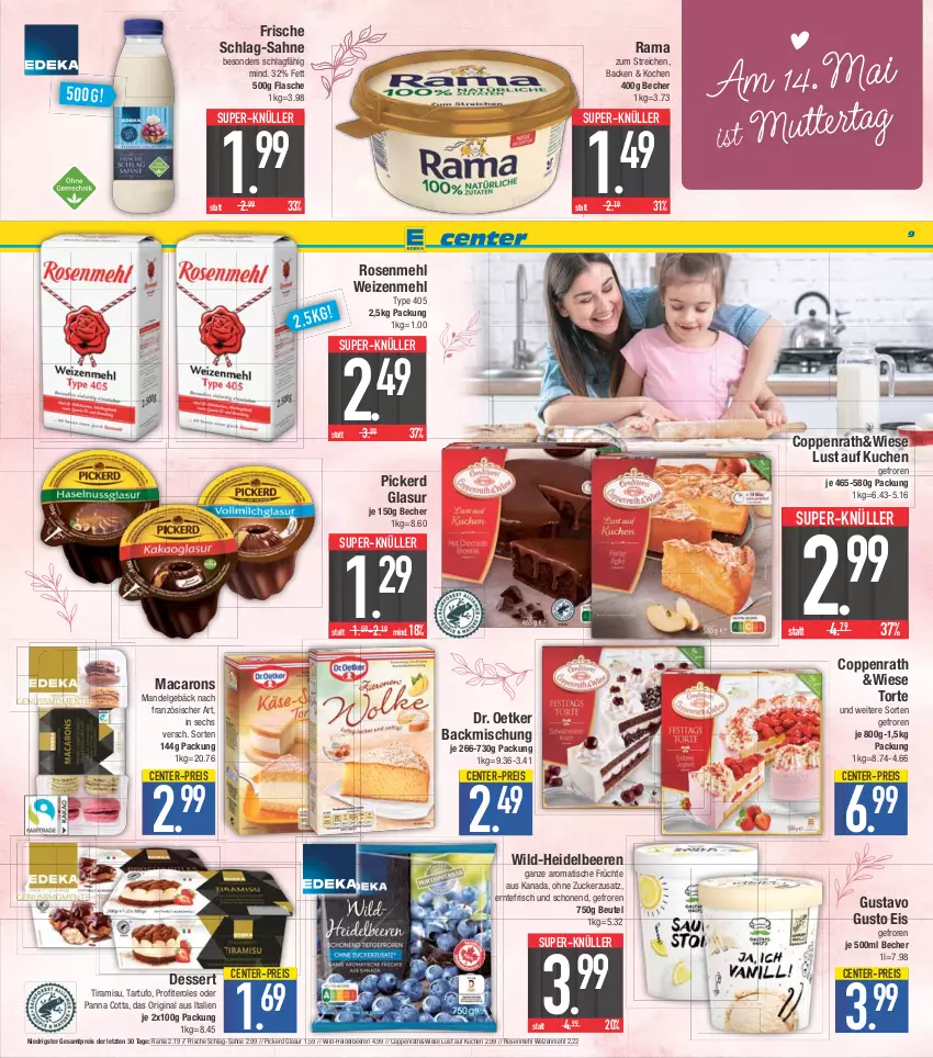 Aktueller Prospekt E Center - Angebote der Woche - von 08.05 bis 13.05.2023 - strona 9 - produkty: backmischung, Becher, beere, beeren, beutel, coppenrath, dessert, Dr. Oetker, eis, ente, flasche, früchte, gin, heidelbeere, heidelbeeren, kuchen, LG, Lust auf Kuchen, mac, Macarons, mandel, mehl, panna cotta, Profiteroles, rama, reis, rosen, Rosenmehl, sahne, super-knüller, Tartufo, Ti, tiramisu, tisch, torte, type 405, weizenmehl, Wild, ZTE, zucker