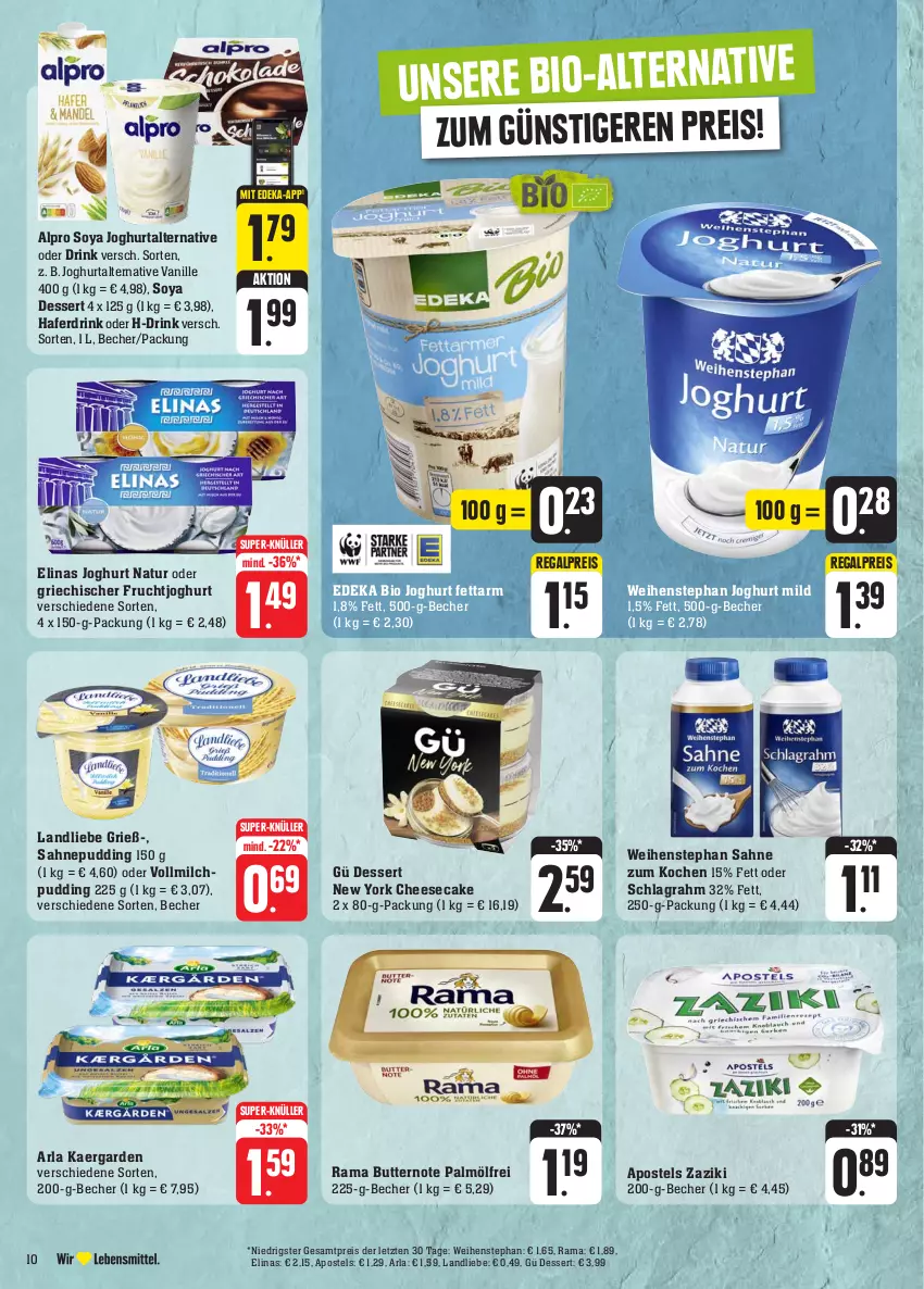 Aktueller Prospekt Edeka - Angebote der Woche - von 18.09 bis 23.09.2023 - strona 12 - produkty: alpro, apostels, arla, Becher, bio, butter, cheesecake, deka, dessert, drink, edeka bio, eis, elinas, elinas joghurt, frucht, fruchtjoghurt, hafer, Haferdrink, HP, joghur, joghurt, joghurt mild, landliebe, milch, natur, pudding, rama, regal, reis, sahne, schlagrahm, soya, super-knüller, Ti, vanille, vollmilch, weihenstephan, Yo, zaziki, ZTE