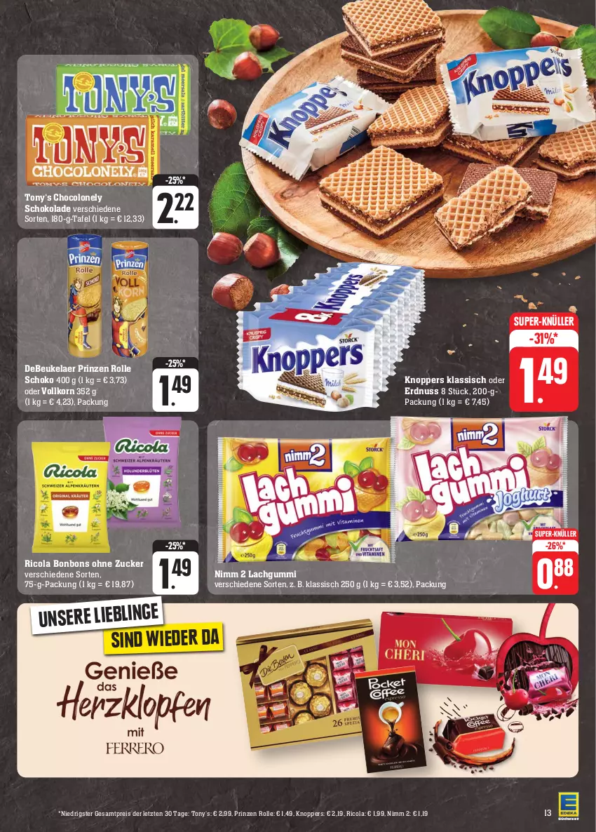 Aktueller Prospekt Edeka - Angebote der Woche - von 18.09 bis 23.09.2023 - strona 15 - produkty: bonbons, cola, debeukelaer, eis, erdnuss, knoppers, korn, lachgummi, Nimm 2, nuss, prinzen rolle, reis, Ricola, schoko, schokolade, super-knüller, ZTE, zucker