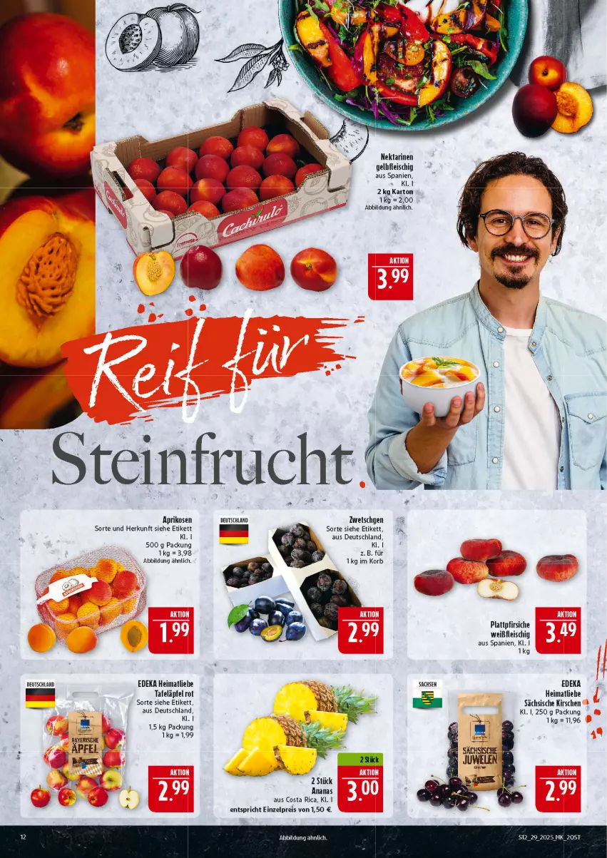 Aktueller Prospekt Marktkauf - Prospekt - von 13.07 bis 19.07.2025 - strona 12 - produkty: ananas, apfel, aprikose, aprikosen, deka, eis, fleisch, kirsch, kirsche, kirschen, korb, Nektar, nektarinen, pfirsich, pfirsiche, plattpfirsiche, reis, sac, tafeläpfel, Ti
