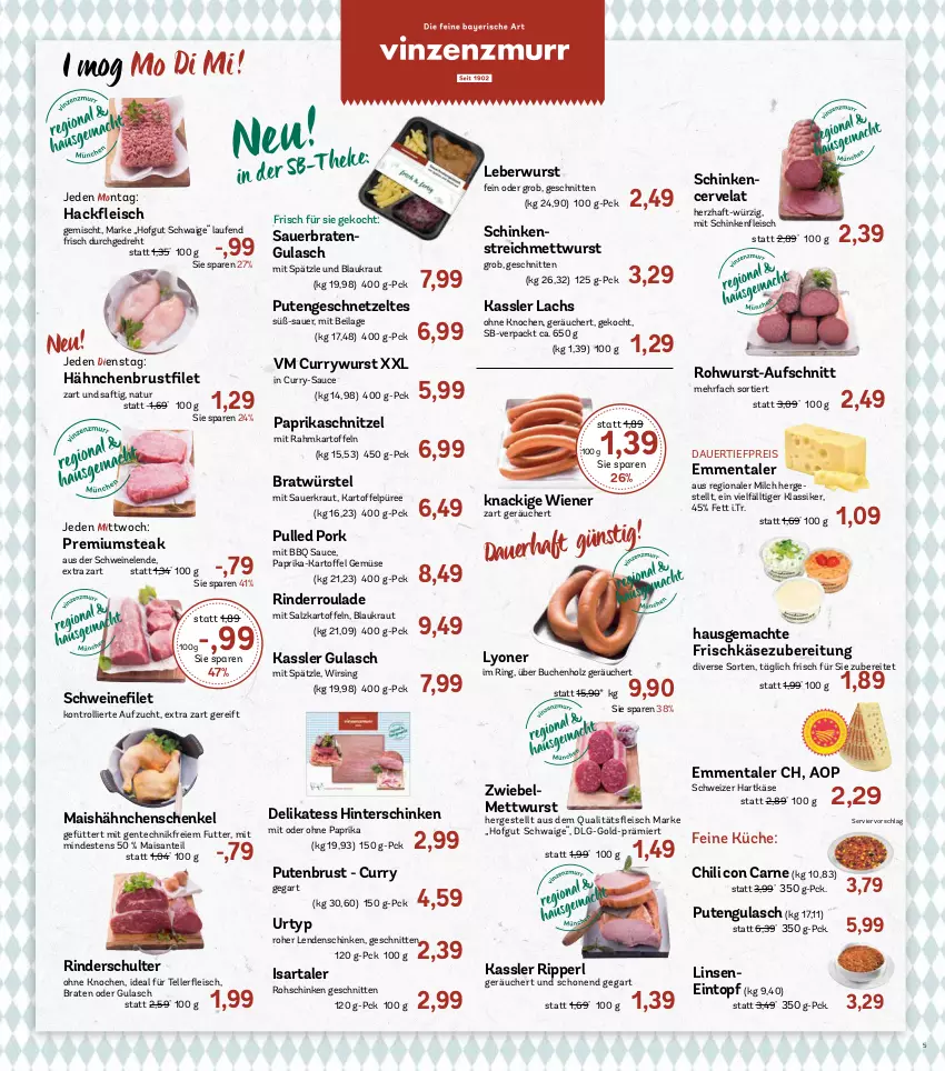 Aktueller Prospekt Aez - Prospekte - von 19.10 bis 24.10.2026 - strona 5 - produkty: auer, aufschnitt, braten, brustfilet, buch, chili, curry, currywurst, dauertiefpreis, eintopf, eis, elle, emmentaler, ente, filet, fleisch, frischkäse, frischkäsezubereitung, geschnetzeltes, gulasch, hackfleisch, hackfleisch gemischt, hähnchenbrust, hähnchenbrustfilet, hähnchenschenkel, hartkäse, henkel, hinterschinken, hofgut, Holz, ilag, kartoffel, kartoffeln, Kartoffelpüree, Käse, Kraut, küche, lachs, Laufen, leberwurst, LG, linsen, lyoner, mac, mais, Mett, mettwurst, milch, natur, paprika, Pulled Pork, püree, pute, putenbrust, Putengeschnetzeltes, reis, rind, rinder, Rinderroulade, ring, rohschinken, Rohwurst, saft, salz, SANTE, sauce, Sauerkraut, schenkel, schinken, schnitten, schnitzel, schwein, schweine, schweinefilet, schweizer hartkäse, steak, teller, Ti, tiefpreis, topf, trolli, urtyp, usb, wein, weine, wiener, Wirsing, wurst, Yo, Zelt, zwiebel, zwiebelmettwurst