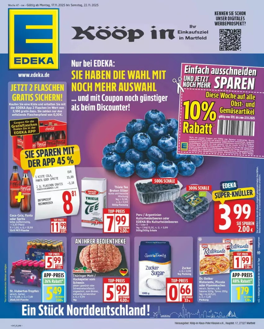 Aktueller Prospekt Edeka - Prospekte - von 17.11 bis 22.11.2025 - strona 1 - produkty: angebot, eis, ente, flasche, fleisch, hackfleisch, Mett, rel, ring, rum, Schal, Schale, schwein, schweine, Schweinehackfleisch, tee, Ti, wein, weine