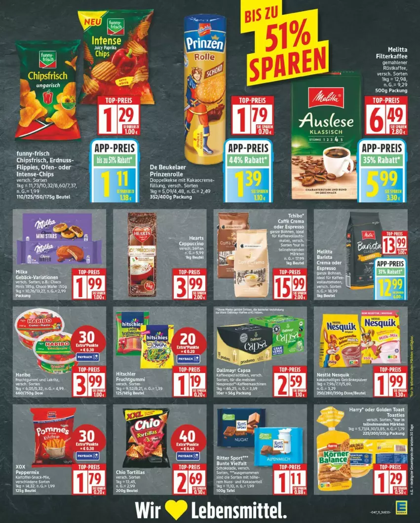 Aktueller Prospekt Edeka - Prospekte - von 17.11 bis 22.11.2025 - strona 11 - produkty: beutel, bier, chips, chipsfrisch, de beukelaer, eis, ente, erdnuss, filterkaffee, flippies, getränk, getränke, getränkepulver, kaffee, lebensmittel, nuss, Ofen, reis, röstkaffee, tee