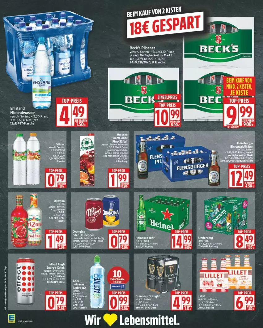 Aktueller Prospekt Edeka - Prospekte - von 17.11 bis 22.11.2025 - strona 14 - produkty: Alwa, eis, flasche, gin, mineralwasser, orangina, pet-flasche, pils, pilsener, reis, top-preis, underberg, wasser, ZTE