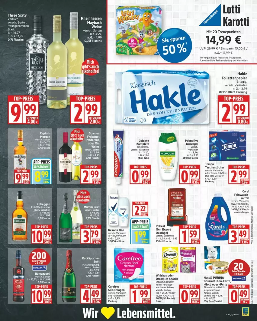 Aktueller Prospekt Edeka - Prospekte - von 17.11 bis 22.11.2025 - strona 15 - produkty: alleinfuttermittel, arla, beutel, carefree, colgate, Coral, deo, dreamies, duschgel, eis, elle, flasche, hakle, lack, lebensmittel, LG, maybach, olive, palmolive, purina, reis, rexona, Ria, rotkäppchen, sekt, snack, snacks, Tasche, taschen, taschentücher, teller, Tempo, Ti, tücher, whiskas, ZTE